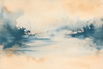 Aufkleber - Gentle watercolor textures unite shades of blue and soft cream, forming a serene background ideal for creative projects or relaxation. Generative AI