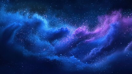 A freeze of royal blue and purple powder, swirling together to mimic a night sky full of stars, set against a dark blue background for a cosmic effect.