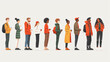 © Tijana - Illustration of People Standing in Line. A stylized illustration of diverse people standing in line, dressed in casual and colorful clothing.