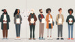 © Tijana - Diverse Group of People Standing in Line. A diverse group of individuals standing in line, holding documents, symbolizing queue culture.
