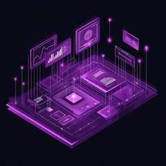 Wall Mural - immersive purple interface showcasing vibrant glowing futuristic digital panels image