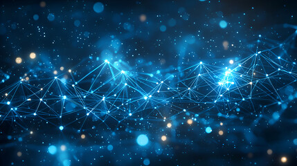Futuristic Blue Network Technology Background with Glowing Dots and Abstract Particles