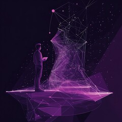 Wall Mural - modern glowing panels embedded in purple futuristic data-driven interface image