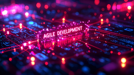 Vibrant Abstract Circuit Board with Neon Colors Showcasing Agile Development and Modern Technology in Software Innovation