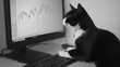© pattozher - The Cat's Paw on the Market: A curious feline perched on a computer keyboard, with a stock chart on the screen, creates a whimsical and humorous image of the intersection of technology, finance.