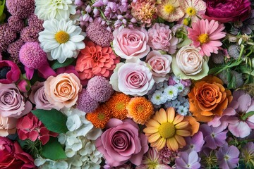 A vibrant bouquet of various colorful flowers.