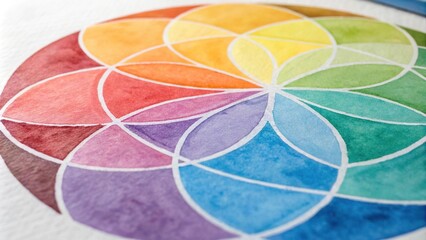 Wall Mural - Set of multicolored watercolor circles arranged in a harmonious composition, watercolor, vibrant, colorful dots