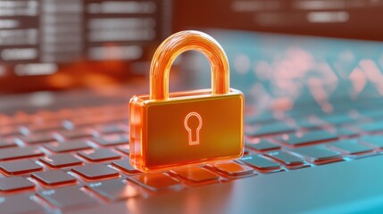 An illuminated orange padlock sits on a keyboard, symbolizing cybersecurity, data protection, and secure online systems in a digital world.