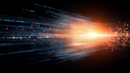 Wall Mural - vivid orange and blue binary code background, a futuristic digital backdrop for tech, coding, data p