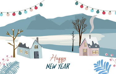 Wall Mural - winter landscape background with mountain,tree for horizontal design