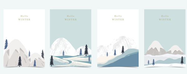 Wall Mural - winter landscape background with mountain,tree for a4 vertical design
