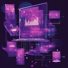 Wall Mural - radiant purple digital interface illuminated by glowing futuristic data panels image