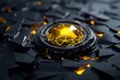 © Thanyarat - High-tech concept of a yellow energy core, surrounded by floating geometric elements and light effects