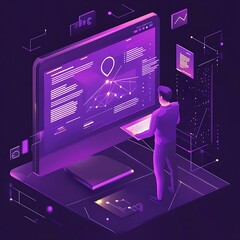 Wall Mural - tech inspired glowing data interface in futuristic purple design framework picture