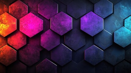 Wall Mural - Abstract hexagonal pattern with vibrant colors and textures.