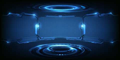 Wall Mural - vector illustrations of futuristic digital technology stage with glowing blue pedestal podium stage 