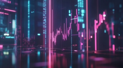 Poster - Abstract Digital Background Featuring Neon Line Graphs and Data Points in a High-Tech Virtual Environment
