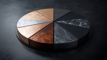 Poster - A Unique Arrangement of Circular Textures Showcasing Different Attractive Finishes Including Copper, Marble, Steel, and Black Surfaces Ideal for Modern Design Elements