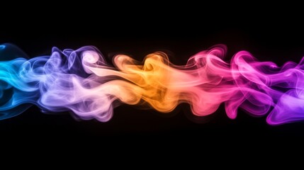 Fototapete - Colorful and Ethereal Swirling Smoke on a Black Background with a Blend of Blue, Purple, Orange, and Pink, Creating a Dreamlike and Abstract Visual Effect