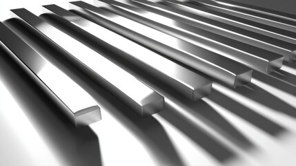Aufkleber - Abstract close-up view of metallic bars arranged in parallel lines creating shadows and reflections on a smooth surface in a modern artistic composition