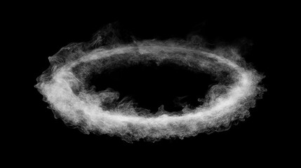 Fototapete - Ethereal Circular Smoke Ring Formation on Black Background, Captivating Abstract Visual for Creative Projects, Mystical Atmosphere, and Atmospheric Effects in Design