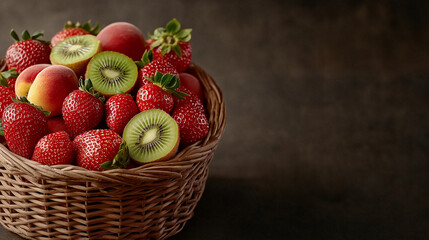 Aufkleber - vibrant fruit basket filled with strawberries, apples, and kiwi