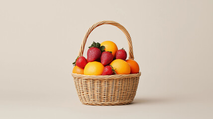 Aufkleber - vibrant fruit basket filled with strawberries and oranges