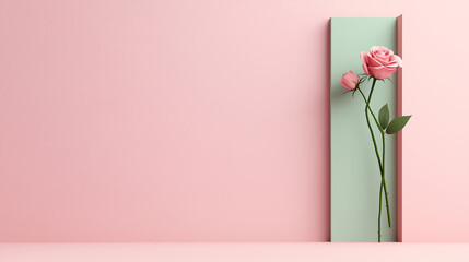 Poster - minimalistic design featuring pink roses against pastel background