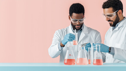 Poster - Laboratory technicians conducting experiments with glassware and liquids