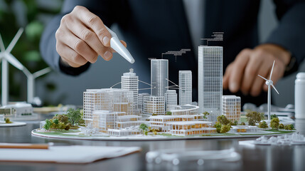 Leinwandbilder - Designing sustainable city model with energy efficient technology