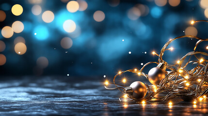 Aufkleber - Twinkling fairy lights create magical atmosphere against blue background