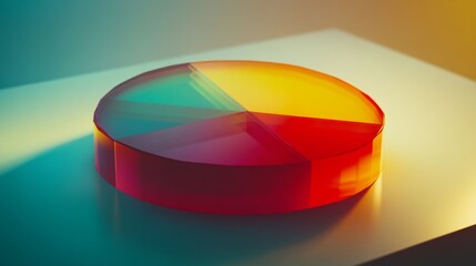 Poster - Vibrant Geometric Slice of Colorful Acrylic Circle Displaying a Gradient of Bright Shades on a Softly Lit Surface for Artistic or Design Purposes