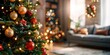 © Pixels  - Christmas Tree with Ornaments with blurred festive living room background, copy space, cinematic