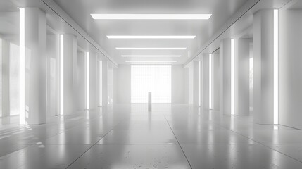 Aufkleber - A white exhibition hall, with a simple and atmospheric stage design. The background features a LED screen wall display stand with lights on both sides of the space.