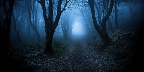 Wall Mural - A misty forest path disappears into the fog.