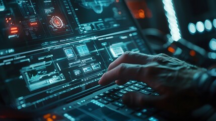 Leinwandbilder - Cybersecurity analysis digital workspace technology futuristic setting close-up data protection