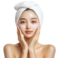 Wall Mural - Beauty Korean Asian women spa skin healthy on 100% isolate white background.