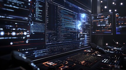 Fototapete - Data visualization event high-tech environment interface design futuristic workspace close-up perspective digital innovation
