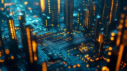 Poster - Futuristic cityscape digital world 3d visualization urban environment aerial perspective technology concept