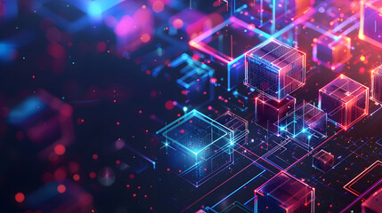 abstract geometric background with isometric digital blocks. blockchain concept and modern technolog