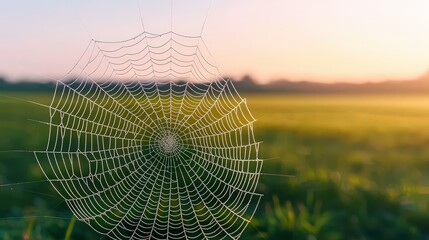 Dew Covered Spiderweb at Sunrise Nature s Intricate Design