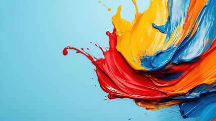 Wall Mural - A vibrant splash of colorful paint on a blue background, showcasing artistic expression.