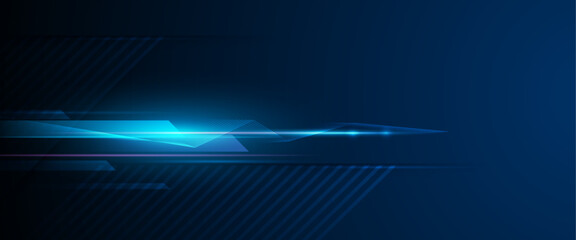Leinwandbilder - Vector Abstract, science, futuristic, energy technology concept for wallpaper background. Digital image design with line pattern, neon light, speed and motion blur over dark blue background