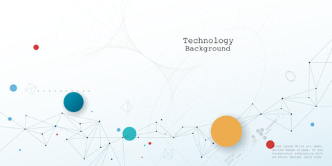 Leinwandbilder - Vector illustration abstract modern technology design. White circle, geometric shape, wave wireframe line pattern and circuit board on white - grey background. Technology concept for banner, template