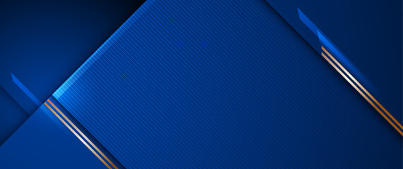 Fototapete - Vector abstract geometric shape, line, light gold on dark blue gradient color for banner, wallpaper background. Illustration modern graphic design. Digital technology, futuristic background