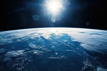 Wall Mural - Earth from space with bright sun.