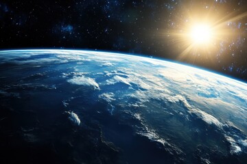 Wall Mural - Earthrise from space with sun shining.