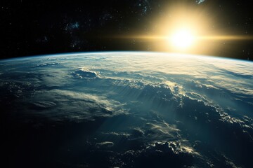 Wall Mural - earthrise with bright sun in space.