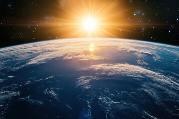 Wall Mural - Earthrise with sun shining over the horizon.