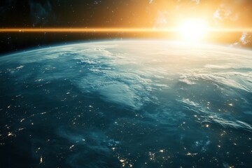 Wall Mural - earthrise with sun shining over the planet.
